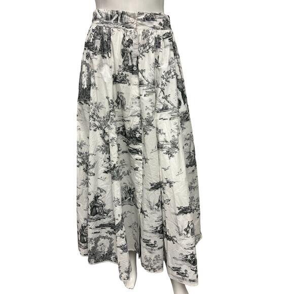 PHILOSOPHY White Toile De Jouy Print Crop Top Pleated Midi A-line Skirt Set 2/6 - Picture 2 of 3